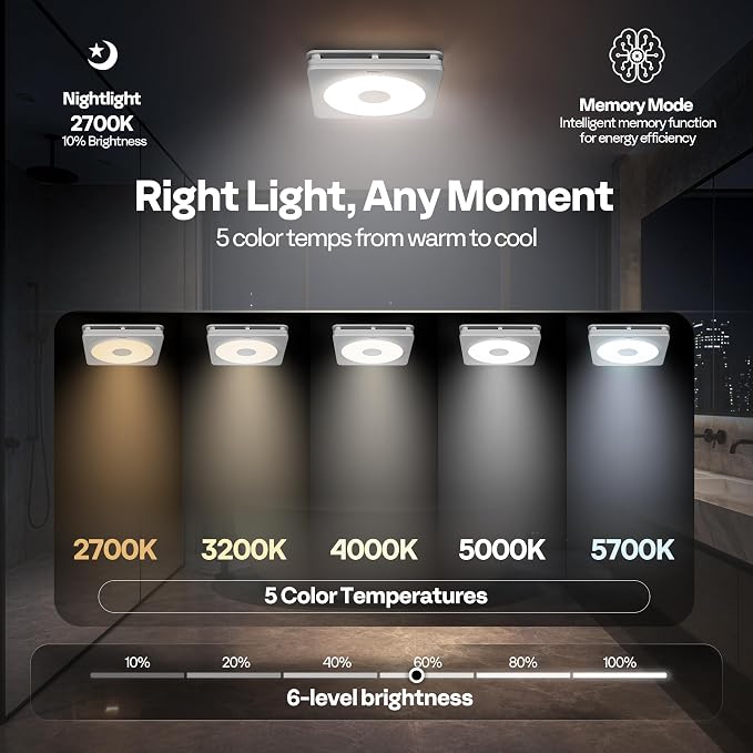 VIVOHOME Bathroom Exhaust Fan with Humidity Sensor, RGB Lights & Speaker | 240 CFM 6 Speeds, 1.6 Sones Quiet Energy-Saving EC Motor, Remote Control & Bluetooth Speaker, 11 x 12 in Easy Retrofit