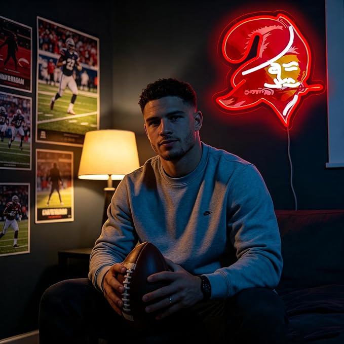 Buccaneers Football Neon Signs Led Sign for Wall Decor Rugby Team Light Up Sign Suitable for Man Cave Office Bar Pub Wall Art Gifts for Teen Boys