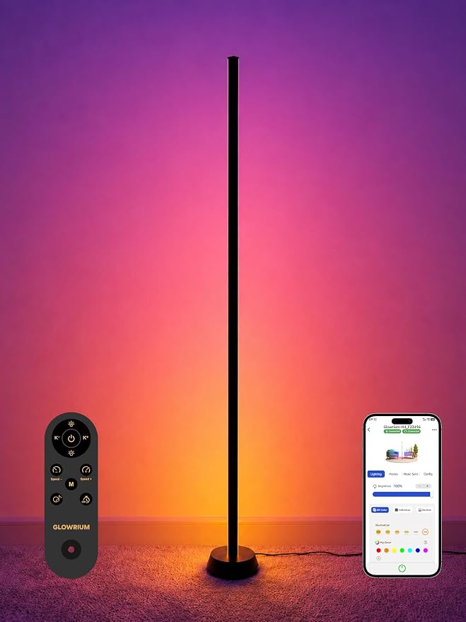 Smart LED Floor Lamp, RGBY+IC Corner Floor Lamp for Living Room | 36W Dimmable LED Floor Lamp with Alexa & App Control, DIY Color Effects, Standing Lamp for Gaming Room Bedroom Home Decor