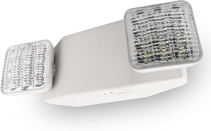 LFI Lights® Emergency Lights for Business, LED Emergency Light with Battery Backup, UL 924 Listed, Adjustable Square LED Heads, White Housing, Commercial Indoor Lighting, EL2WBB
