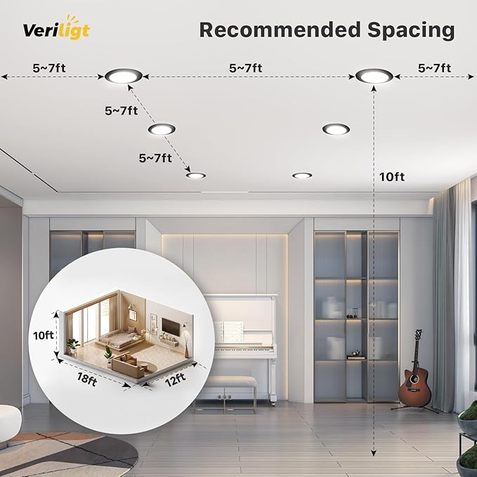 12 Pack 6 Inch 5CCT LED Recessed Light, Silm Canless Recessed Lighting, Dimmable, Damp Rated, 2700K-5000K, Wafer Ceiling Downlight with Junction Box, 1200LM, 12W 120V, Black, ETL&FCC