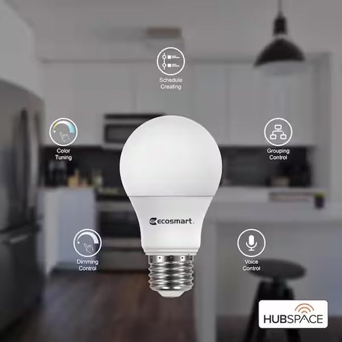 Smart LED Bulb 60W A19, Wi-Fi Dimmable with Adjustable Brightness and Temperature, Compatible with Alexa, Google Home, and Hubspace App (1-Pack)