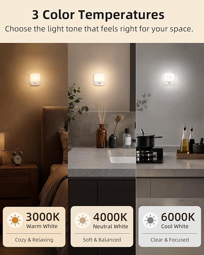 EZVALO Rechargeable Motion Sensor Night Lights, 4 Pack Magnetic Stick-On LED Lights, 3 Color Temperatures, 10%-100% Dimming & Memory, 1000mAh Light for Closet, Bedroom, Hallway, Stairs, Bathroom
