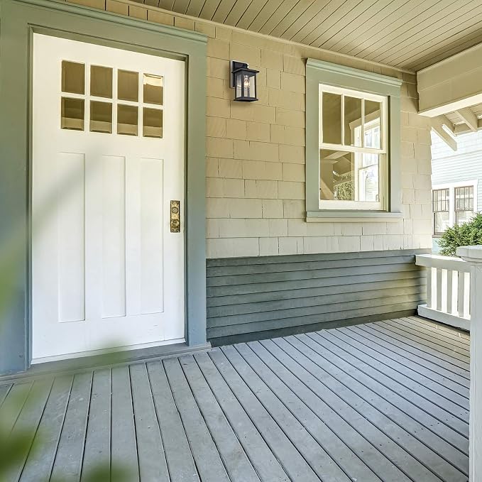 MICSIU 12 Inch Matte Black Modern Farmhouse Outdoor Wall Lantern 1 Pack | Square Exterior Sconce with Clear Seedy Glass, Anti-Rust Waterproof Outside Wall Mount Light for House, Porch, Garage, Garden