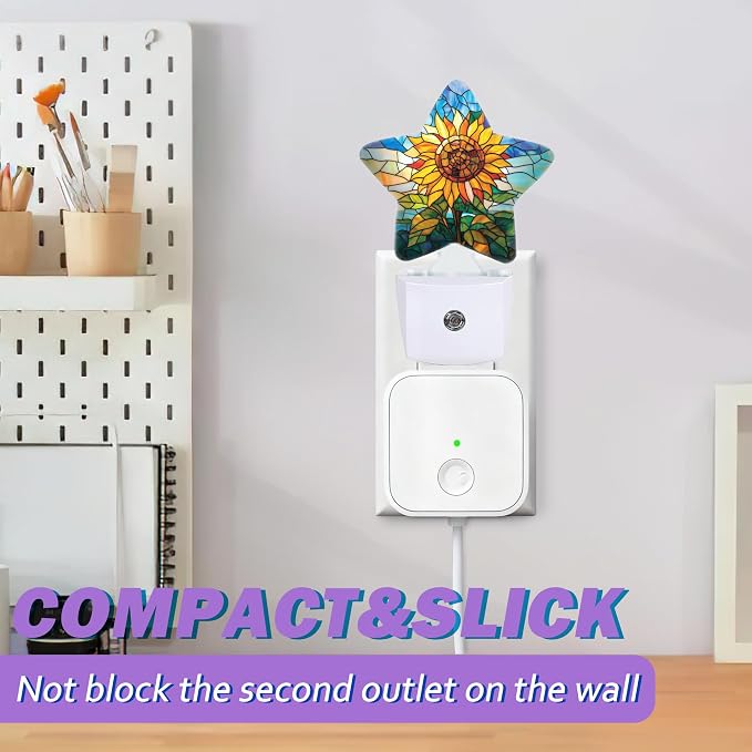 Glass Sunflower Night Light for Kids,Vintage Floral Night Lights Plug Into Wall, Lightweight Dusk to Dawn Light Sensor Warm Nightlights for Girls Boys Bedroom Nursery Basement