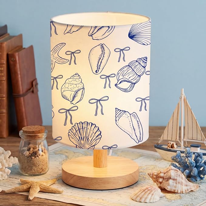 Coastal Table Lamp for Bedroom Bedside Lamp with Linen Wooden Night Stand Coastal Cowgirl Decor for Bedroom Girls Living Room