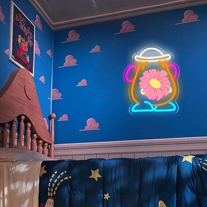 Cartoon Potato Figure Neon Sign Wall Decor for Boys Girls Room | USB powered dimmable colorful cartoon potato farmer neon with hat design, cute cartoon character gift for cartoon movie fans