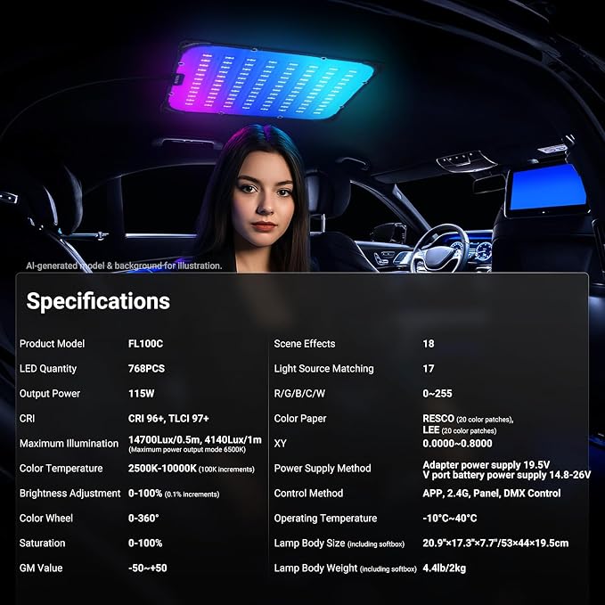 NEEWER 115W Flexible RGB Video Light, APP/2.4G/DMX Control LED Panel Light Mat Kit with Softbox, 2500K-10000K 14700lx/0.5m CRI96+, Key Lighting for Studio Photography Streaming Video Recording, FL100C