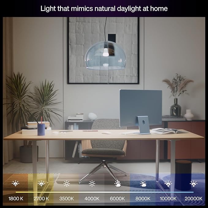Philips Hue Smart LED A19 Bulb, White Ambiance, E26 Base, 9.5W, Full Spectrum Light 1000K-20000K, 1100 Lumens, Dimmable, Compatible with Alexa, Google Assistant, and Apple Home, 1 Pack