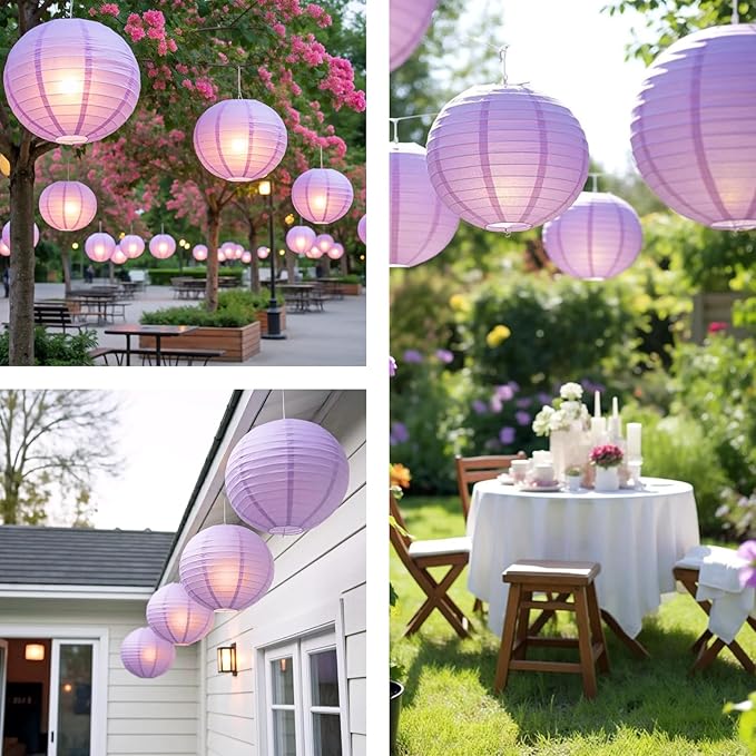 Chinese Paper Lanterns - Pack of 10, 10-Inch Light Purple Hanging Lights for Birthday Party Decorations, Ceiling Decor, Rainbow Classroom, Wedding, and Home Party
