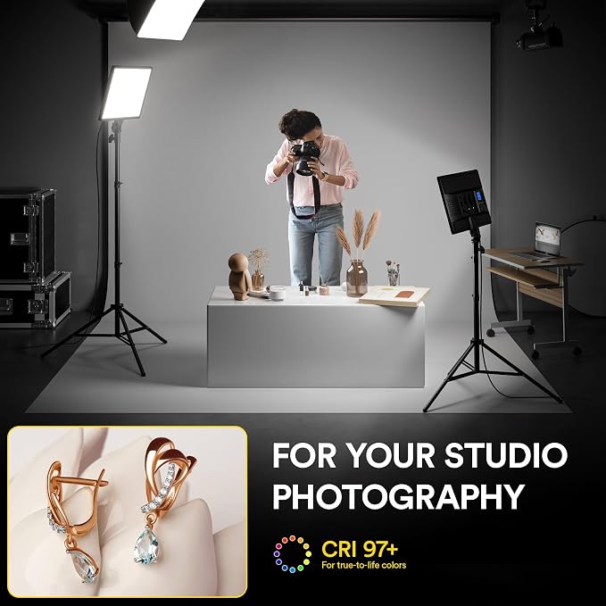 2-Pack 18" 45W LED Video Light Panel Kit with 78" Stand & Remote | Cri 97+ Bi-Color 2500k-6500k Studio Lights, For Video Recording, Tiktok, Youtube Streaming & Studio Photography