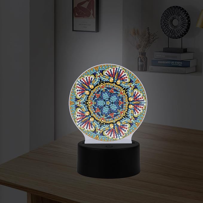 JISHSHAY Diamond Painting Night Light Diamond Art Table Lamps Gem Art LED Lights Gem Painting Desk Lamp Mosaic Kits for Adults DIY Kits for Adults Paint by Numbers Special Shaped Mandala