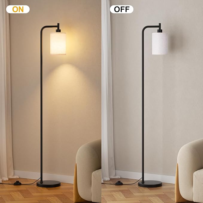 Ziisee 64" Floor Lamp with Remote Control, Dimmable Tall Standing Lamps for Living Room Bedroom Office Corner, 9W LED Bulb Included, Foot Pedal Switch, Beige Shade Black Pole