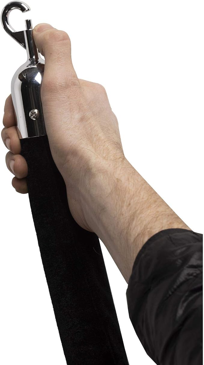 Montour Line Velvet Hanging Stanchion Rope Foam Core, 8 Foot Black Rope with Polished Stainless Steel Snap Ends
