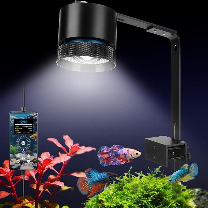 fishkeeper Aquarium Clip-On Stream Light with Auto Time Sync & 24/7 100W | Full Spectrum LED Fish Tank Lights with 9 Colors,Set Any Timer & 1-100% Dimming, Adjustable Clamp for Freshwater Plants Tanks