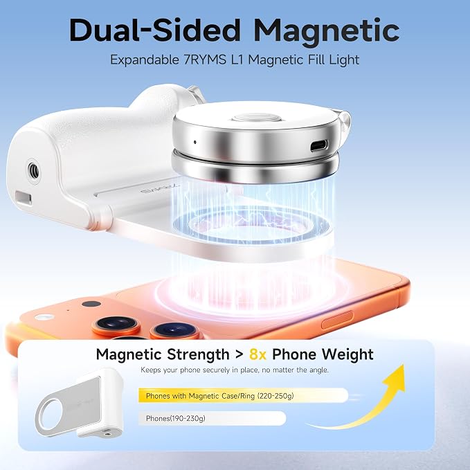 7RYMS 7Rig G1 Camera Grip & 7Lite L1 Selfie Light Creator Kit | Compatible with iPhone and Android. Perfect for Photography, Vlogging, Zoom Meeting, Selfies and Video Creation (White)