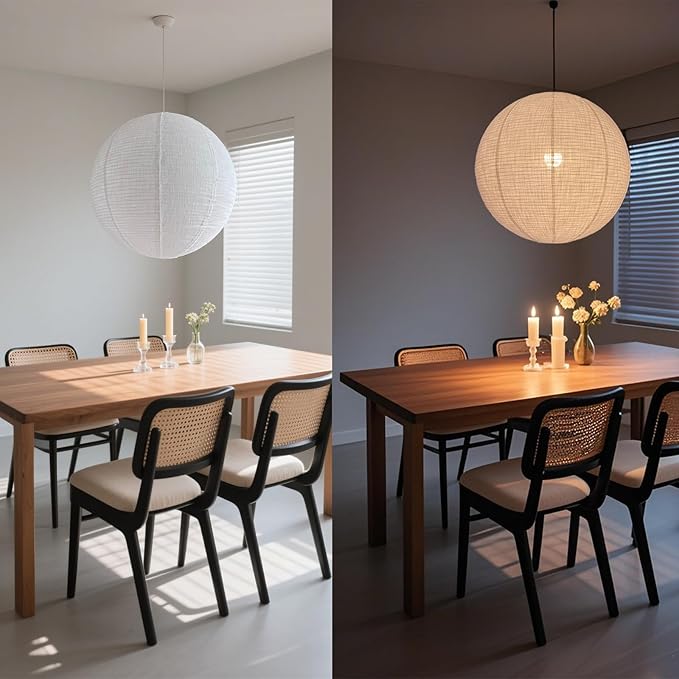 Linen Pendant Light Shade White 20INCH Round Hanging Lamp Shade | Can replace paper lantern light Handmade Minimalist Decorations Suitable for Living room Bedroom and kitchen