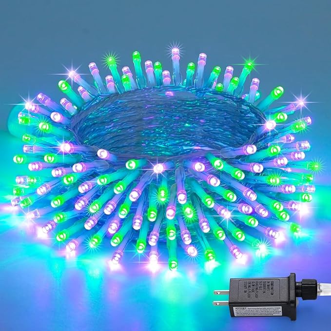 JMEXSUSS 200 LED Purple Green Halloween Lights Indoor Outdoor,Christmas Lights Clear Wire Plug in for Halloween Tree Decorations