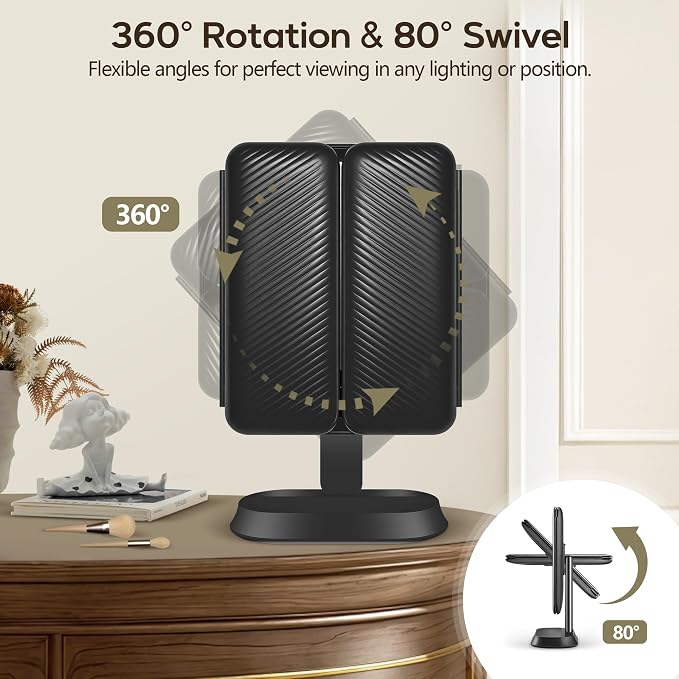 Makeup Mirror with Lights and 30X/10X/5X Magnification, Vanity Mirror with 3 Color Lights, Rechargeable, Detachable, Lighted Makeup Mirror with Magnification, Trifold Mirror, Gifts for Women