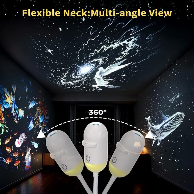 Galaxy Projector Night Light,Adjustable Focus USB Starry Sky Night Light Projector with 12 Projection Films,360° Plug and Play Hd Galaxy Star Projector for Bedroom Car,Adjustable Brightness