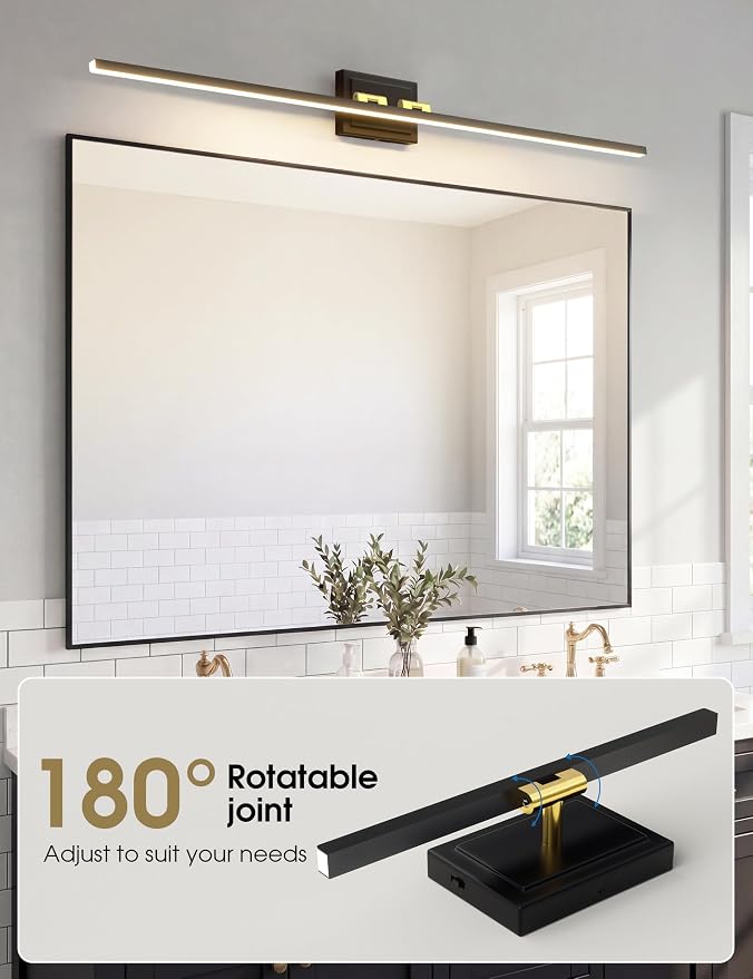 VOLISUN Modern Bathroom Vanity Light 48 inch, Rotatable, 30W Dimmable 5CCT Led Bathroom Light Fixture Over Mirror, Black Gold Bar Vanity Light for Bathroom Mirror Cabinets-ETL Certificated