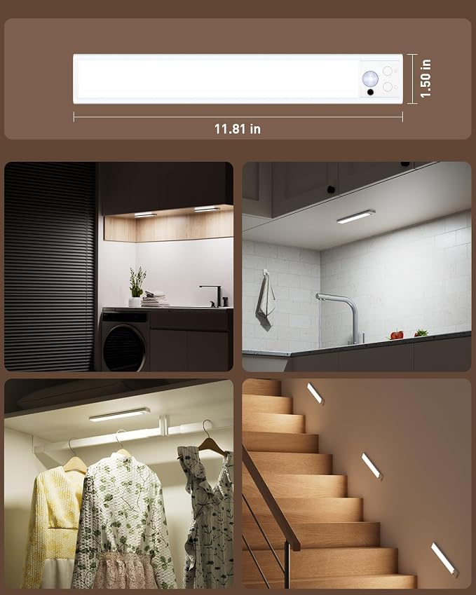 Under Cabinet Lighting Wireless, RGB Motion Sensor Light Indoor, 4 Pack | 15 Color Temps, Rechargeable, Timer, LED Closet Light Magnetic, Under Counter Lights for Kitchen Shelf Home