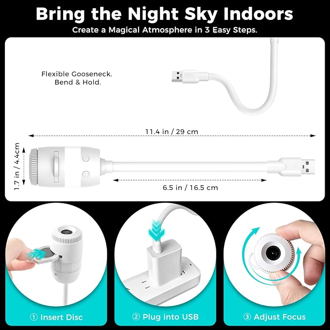 5D Holographic Night Light Projector | USB Mini Galaxy Light 6-Color Dimmable Night Light for Bedroom Ceiling Car