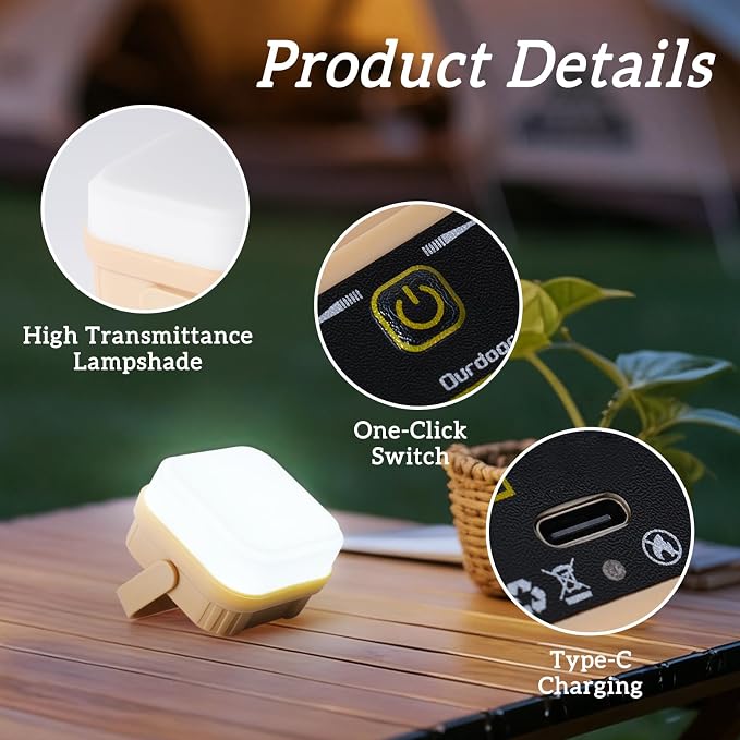 4 Packs Rechargeable Camping Lights LED Camping Lantern | 300LM, 3 Light Modes, Portable IP53 Waterproof Tent Lights for Camp, Outdoor,Hiking, Fishing,Emergency Outage