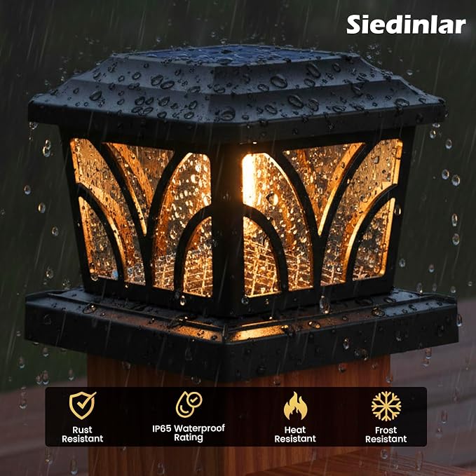 SIEDiNLAR Solar Post Cap Lights Outdoor, Aluminum Glass 2 Modes Edison LED Bulbs for 4x4 5x5 6x6 Wooden/Vinyl Posts Fence Deck Patio Decor, Warm White/Cool White Lighting 8 Pack (Black)