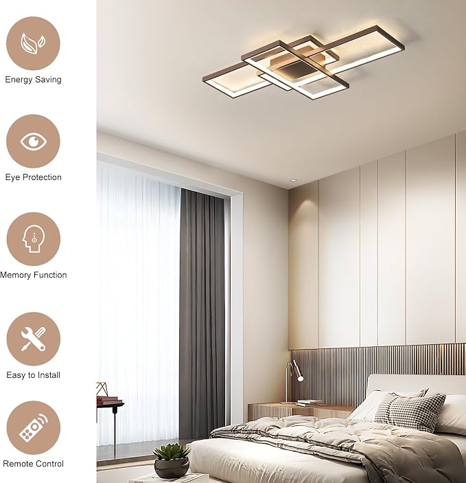 GEADI 35.4" Modern LED Ceiling Light, Dimmable Flush Mount with Remote | Bronze Geometric Ceiling Lamp, Low Profile Color Changing Light for Living Room, Bedroom, Dining Room and Kitchen