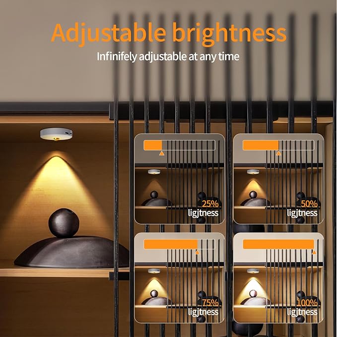 Puck Lights with Remote Control,Under Cabinet Lighting,Silver,5PCS | 2200mAh Rechargeable Push Light,3 Color Temperatures Dimmable Under Cabinet,Closet Light,Tap Light for Shelf,Bookcase