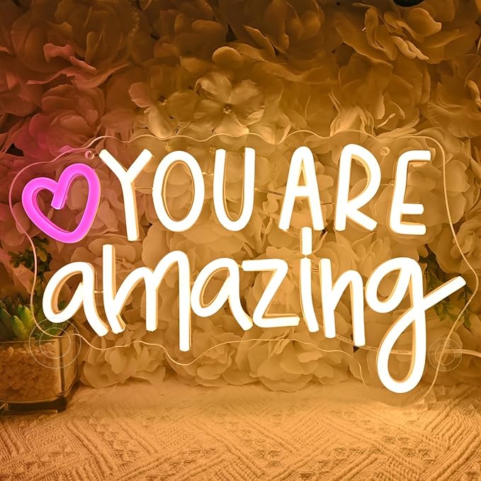 SYLHOME Led Neon Light Sign You Are Amazing Heart Classroom Kids Room Besroom Wall Decor Sign Banner Birthday Christmas Party Backdrop 13.8" X 8" USB