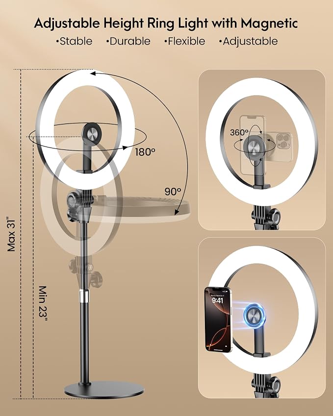 Upgrade 10.5" Ring Light for Desk with Magnetic Phone Holder for Computer | 30 Light Modes, Zoom Lighting for Computer, Desk Light for Video Conference, Circle Light for Video Recording, Streaming