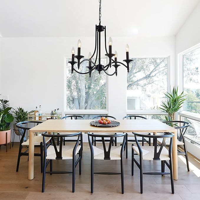 Black Farmhouse Chandelier Iron Chandeliers for Dining Room Light Fixture 6-Light Rustic Industrial Hanging Pendant Light for Kitchen Island Foyer Living Room Bedroom