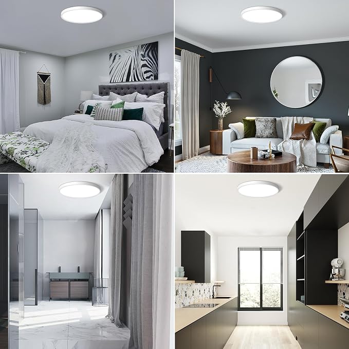 LED Flush Mount Ceiling Light Fixture 12Inch, 24W Flat Light,5000K Ultra Thin Surface Panel Low Profile for Bedroom Kitchen Bathroom Garage Living Room, White (DC-CJ-0030-24W-50K)