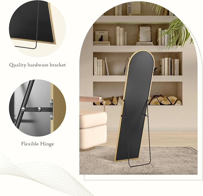 16"x59" Arched Mirror Full Length, Upgraded Body Wall Mirrors | Shatter-Proof Nano Glass, Tall Standing, Hanging or Leaning, Aluminum Alloy Frame for Bedroom, Modern Home Decor, Gold