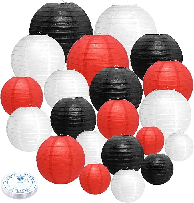 21 Pcs Paper Lanterns Party Decorations, 4/6/8/10 Inch Round Chinese Hanging Paper Lanterns for Wedding, Birthday, Baby Shower, Graduation, Classroom Ceiling Decorations Indoor Outdoor