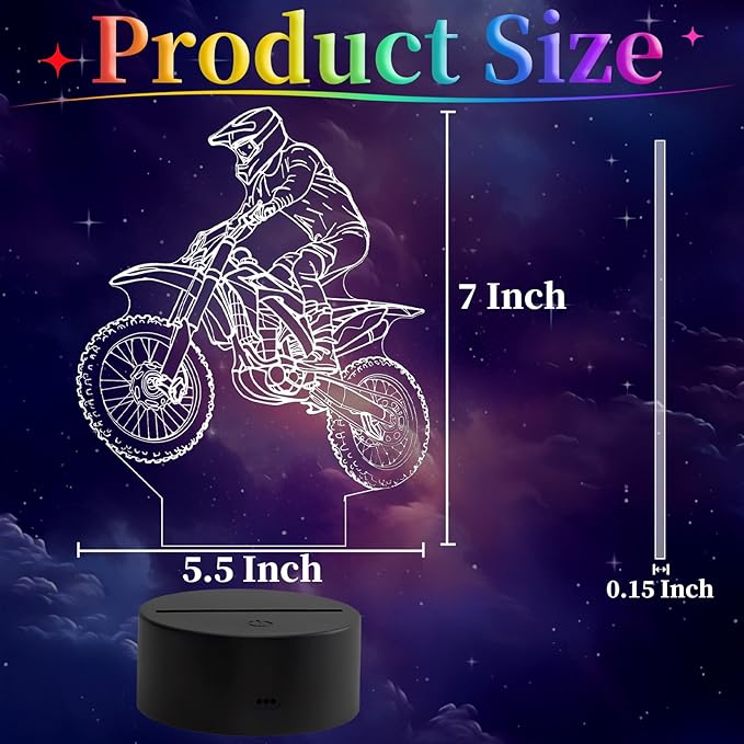 Dirt Bike Gift 3D Night Light, 16 Colors Illusion Night Lamp for Boys - Dirt Bike Themed Bedroom Lamps, Optical Illusion Lamp with Remote Control, Kids' Room Décor, Cool Gifts for Motorcycle Lovers