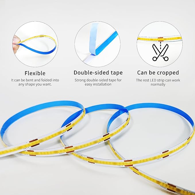 32.8ft COB LED Strip Lights DC 24V Dimmable 3000K Warm White | Flexible LED Tape Light for Bedroom, with Remote and app Control LED Tape Lights ,for DIY Home Decoratio