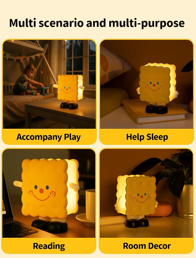 Biscuit Night Light for Kids, Rechargeable Baby Night Lights, Portable Sleep Nightlight, Cute Nursery Lamp, Table Lamps for Bedroom, Office, Birthday Gifts for Baby Teen Adult, Room Decor