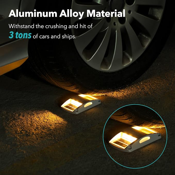 AGPTEK Solar Driveway Lights 4 Pack, Outdoor Deck Dock Marine Waterproof | LED Solar Powered Driveway Marker Lights for Warning Step, Sidewalk, Pathway, Garden, Yard (Warm White)