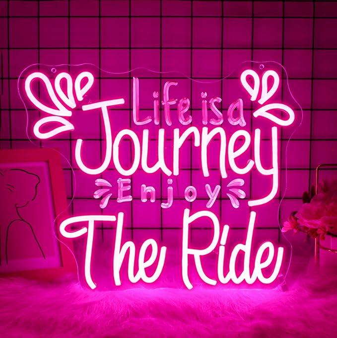 Neon Sign, Life Is a Journey Enjoy the Ride Neon Signs for Wall Decor Pink LED Light up Girls Room Party Preppy Decoration USB Powered