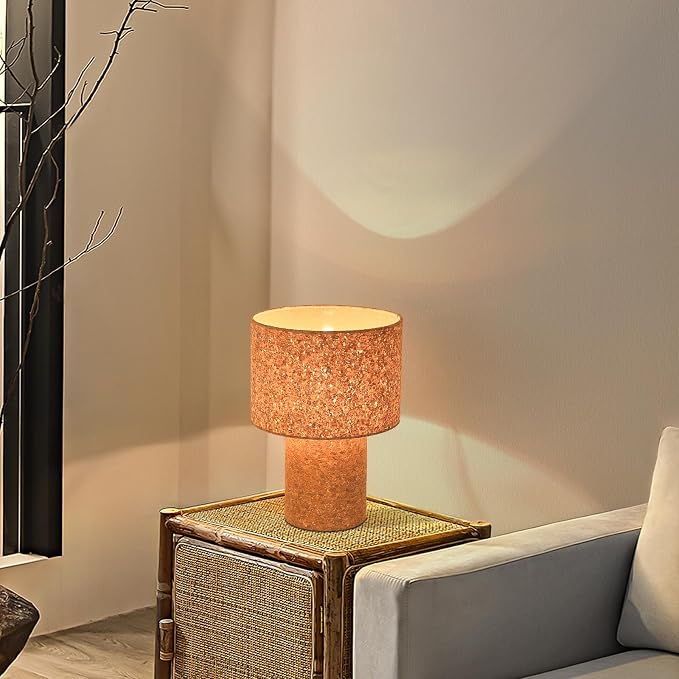 Ziqqeelam Rustic Small Table Lamp with Natural Bark Linen Lamp Shape, Farmhouse Bedside Lamp for Nightstand, Side Table Lamp for Kitchen, Office, Reading Desk, 12.2 Inch, E26 Socket, ON/Off Switch