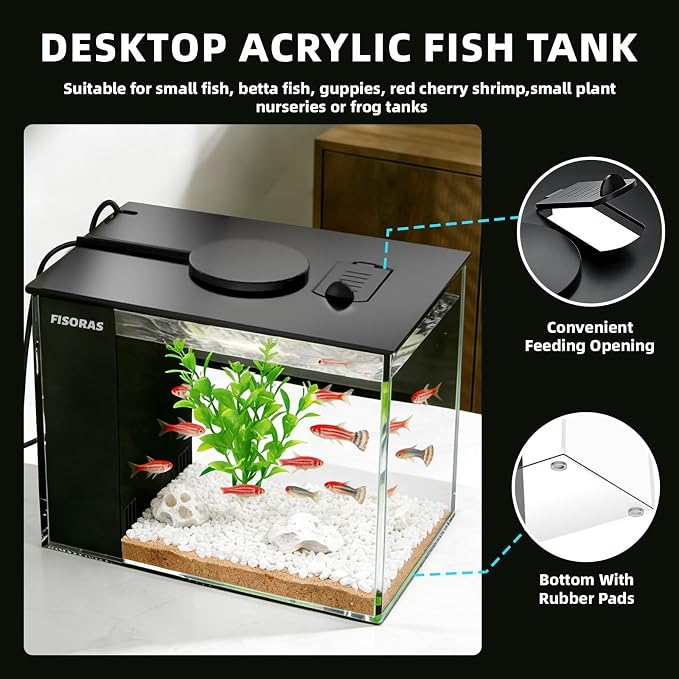 1Gal (3.7L) Small Aquarium Kit with Water Filter Pump and LED Light | Ideal for small fish