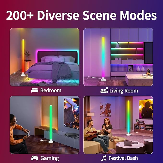 Corner Floor Lamp, Smart RGB LED Corner Lamp with App & Remote Control, 16 Million Colors & 200+ Scene Modes, DIY Assembly Standing Ambient Lighting for Living Room, Bedroom, Gaming Room