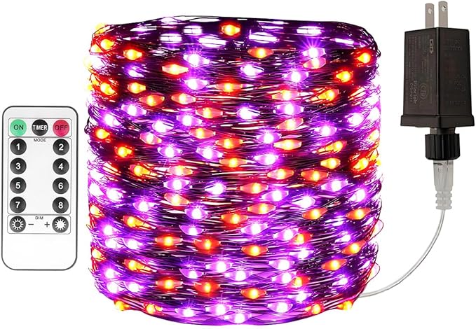 Halloween Fairy Lights 400FT 1200 LED Long Waterproof Plug in Purple and Orange LED String Lights with Remote 8 Modes for Indoor or Outdoor, Patio, Backyard,Garden