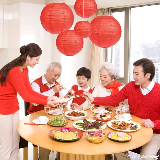 LIHAO 20 Pack Red Paper Lanterns, 4 Assorted Sizes Round Hanging Decor | Chinese New Year, Lunar New Year, Red Chinese Lantern, Wedding or Birthday Party, Metal Frames Included