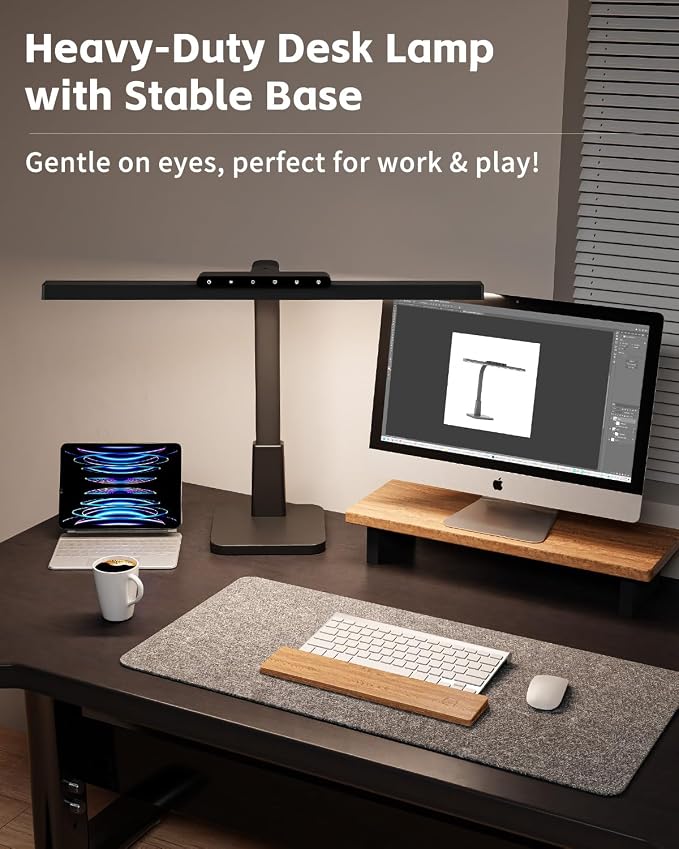 Desk Lamp with Stable Base, 1600LM Computer Desk Light with Timer Function | Eye-Caring Desk Light for Home Office, 3 Color Modes Stepless Dimming Task Light with Memory Function