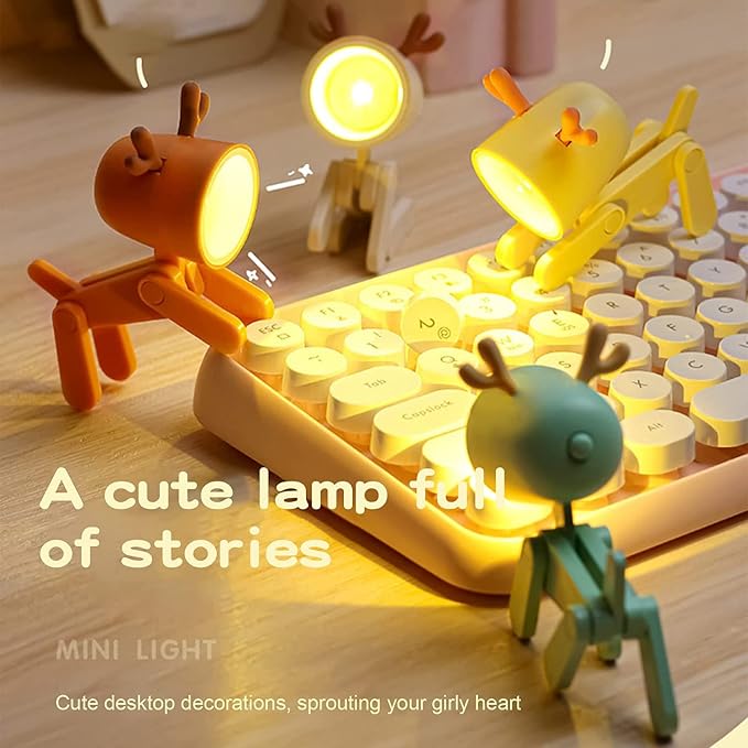 Cute Night Light for Kids, Adorable Mini Led Table Desk Lamp, Decorative Lamp Nightstand, Animal Pet Nightlights, Christmas Decorate Birthday Gifts for Children, Students (1 x Green Deer)