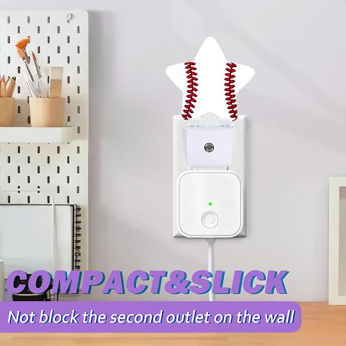 Baseball Night Lights Plug Into Wall,Boys White Dusk to Dawn Light Sensor Night Light for Kids, Energy Efficient Sleep Friendly Lamp for Bedroom Bathroom Nursery